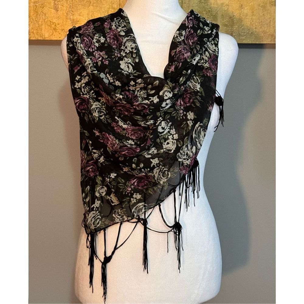 LEI Black Floral Scarf/Wrap